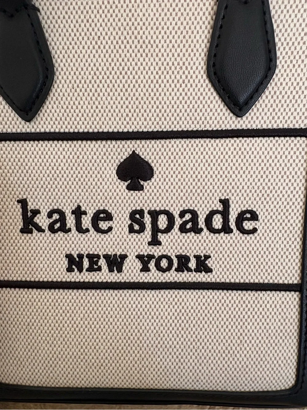 Kate Spade Ellie Canvas Black & Cream Mini Crossbody Tote Bag EUC